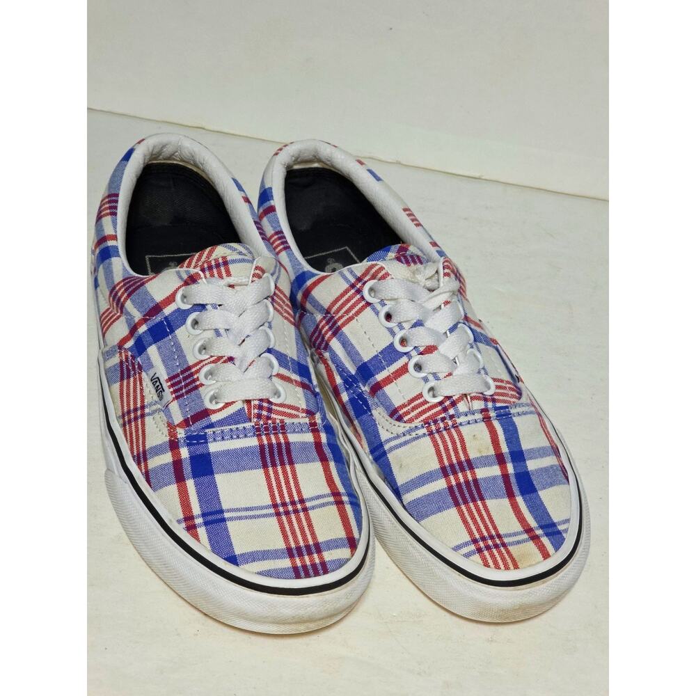 Vans Red White Blue Plaid Lace Up Skate Shoes Womens 8.5 USA 4th Of July